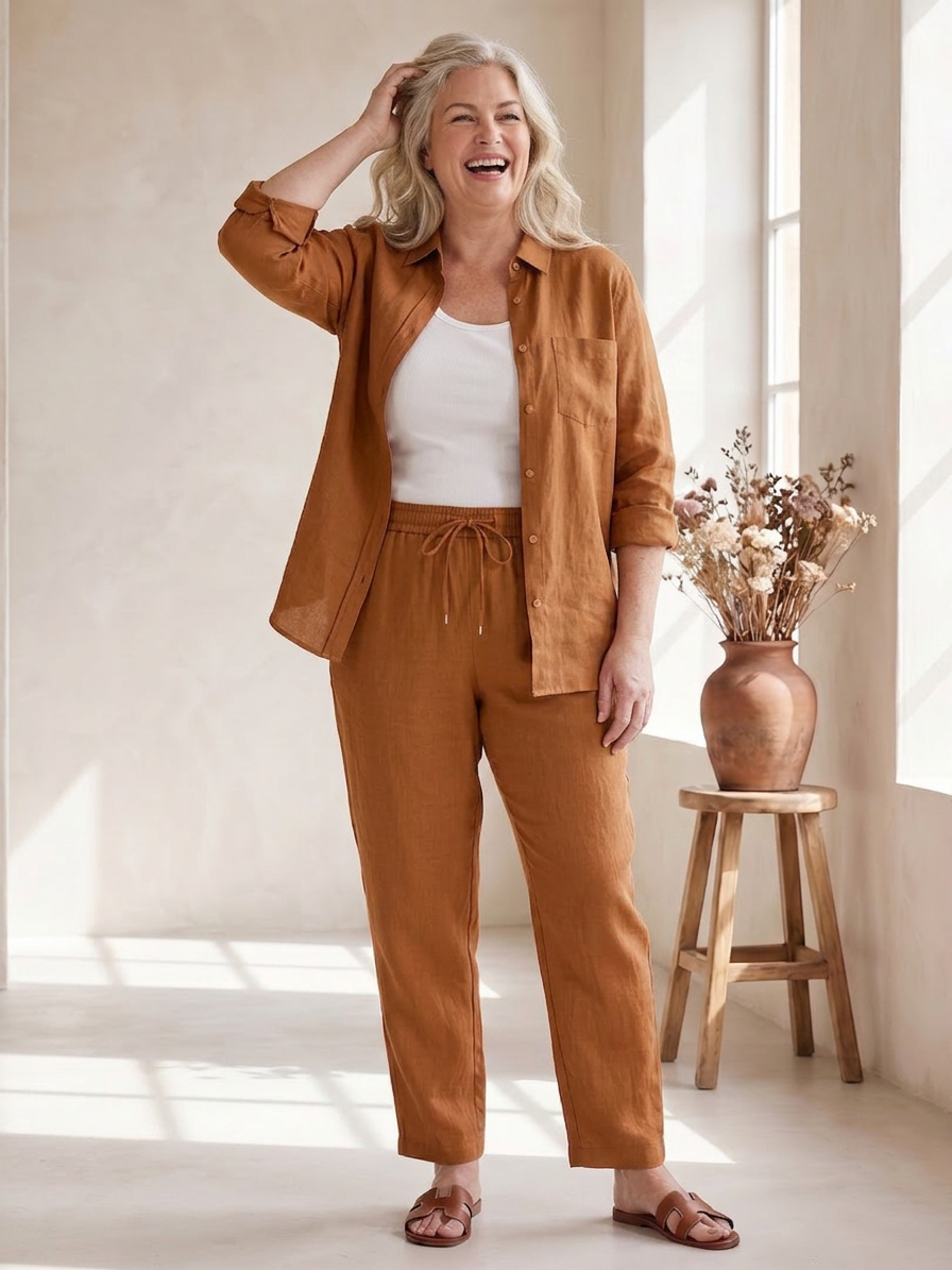 Noor | Long Sleeve Shirt Tapered Pants Set - Plus size model