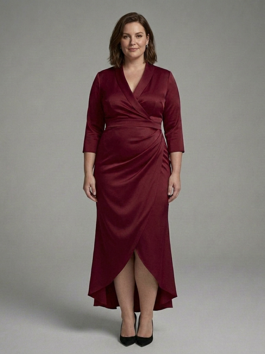 Celestine | Long Sleeve Midi Dress with Front Closure - Plus size model