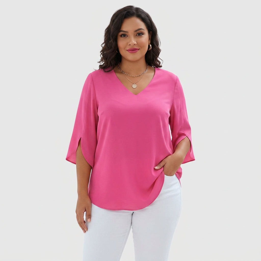 Violetta™ | Sophisticated V-Neck Blouse - Plus size model