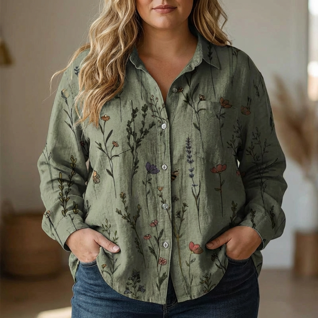 Rebecca | Bohemian Pattern Vintage Blouse - Plus size model