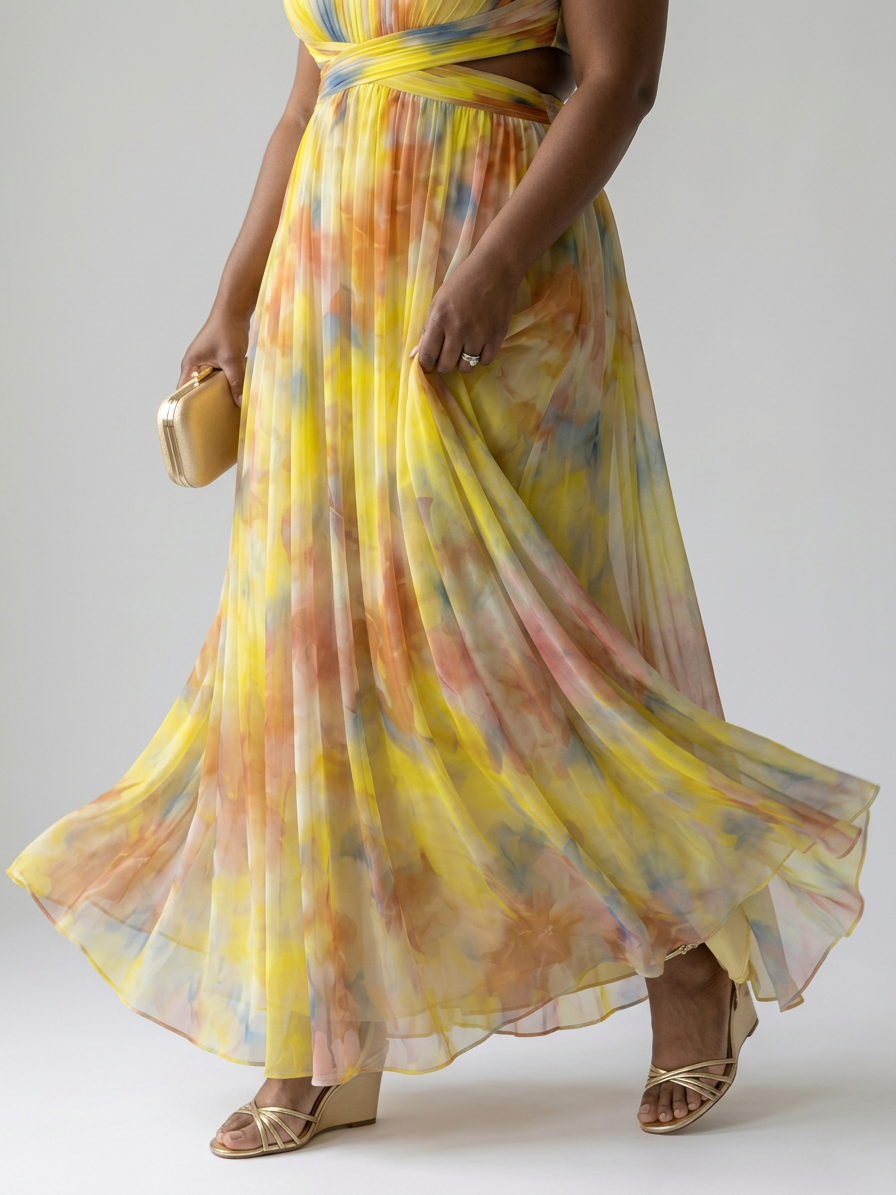 Giselle | Enchanted maxi dress with floral pattern - Plus size model