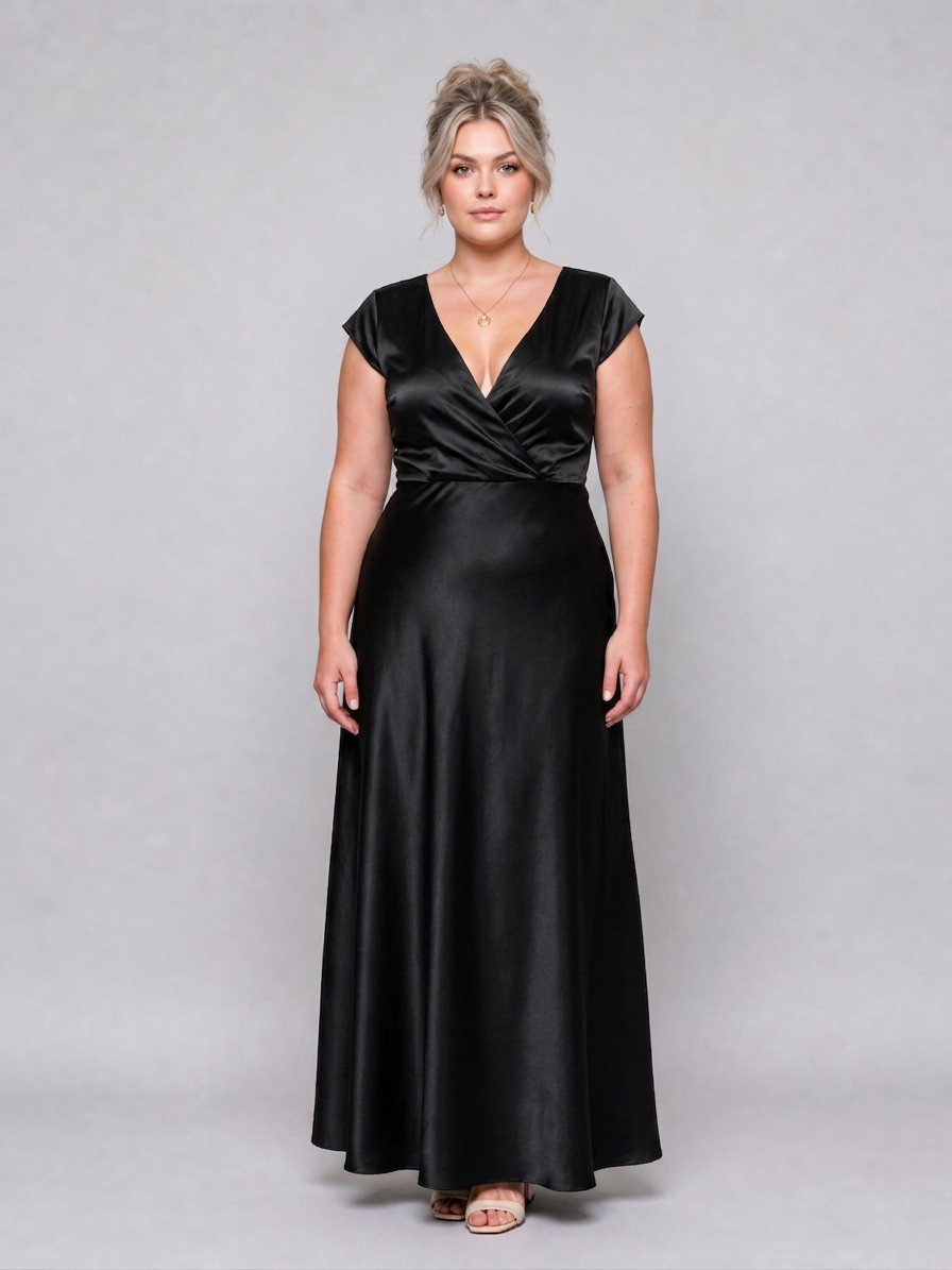 Samouse | Cap Sleeve Wrap Bodice Maxi Dress - Plus size model
