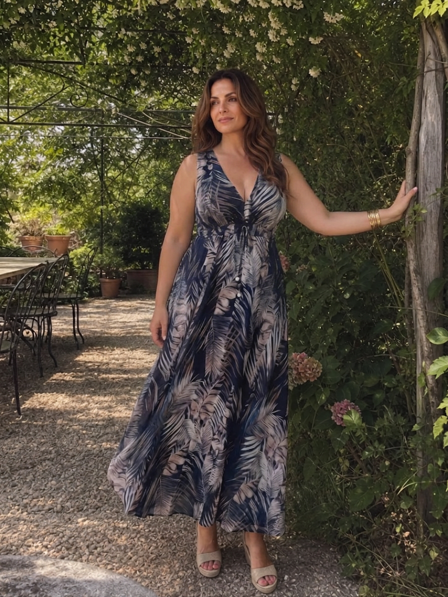 Zake | Sleeveless Empire Waist Midi Dress - Plus size model