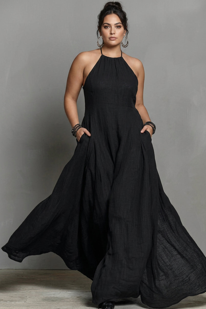Lawson - Multi-Color Halter Open-Back Textured Maxi Dress - Plus size model