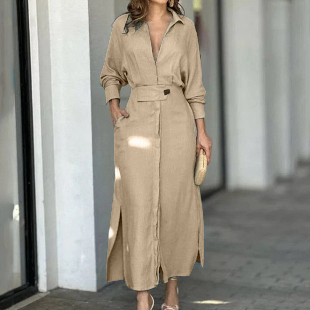 Isla V-Neck Slim Dress: Elegant Sky Blue Statement