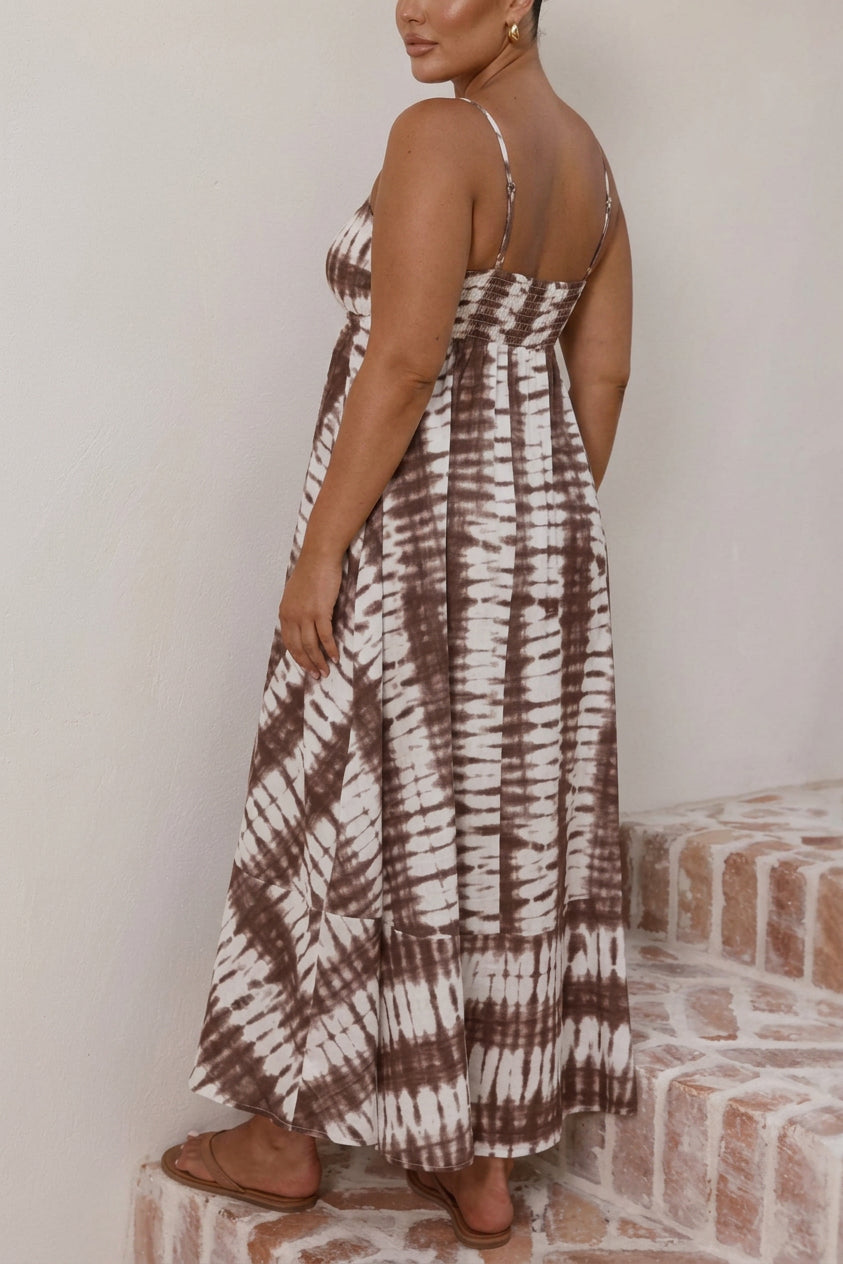 Charlee - Linen-Style Tie-Dye Cami Maxi Dress - Plus size model