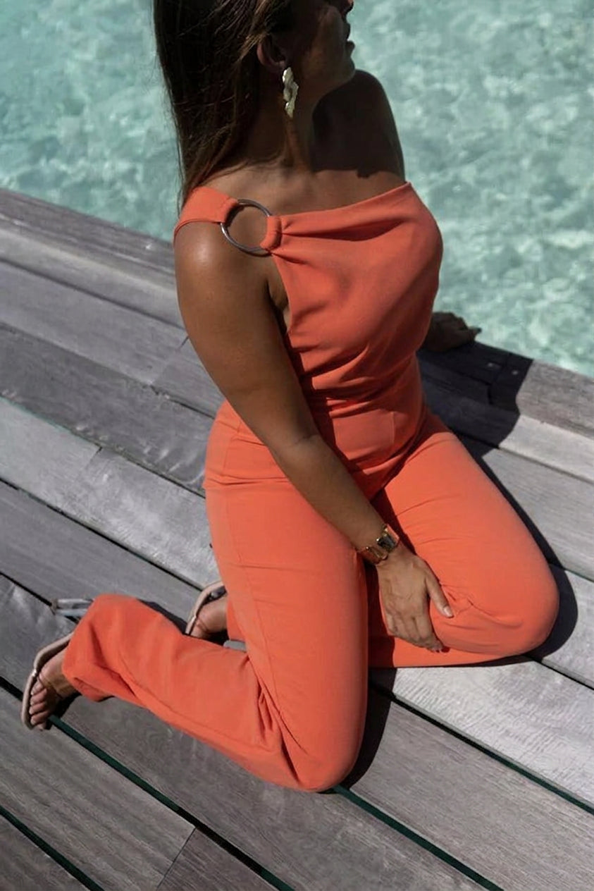 Sunset Boulevard One Shoulder Cocktail Jumpsuit - Plus size model