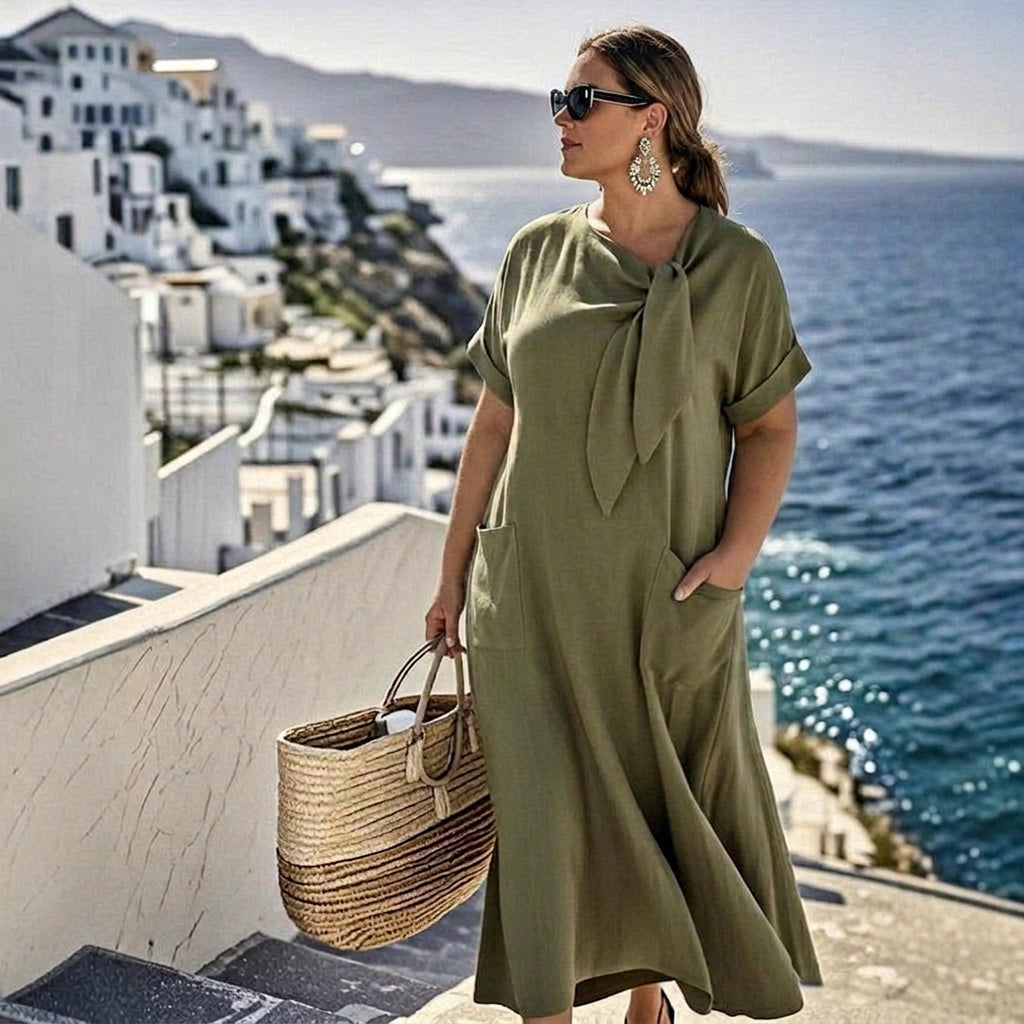 Amelia Bow Maxi Dress: Effortless Everyday Elegance - Plus size model