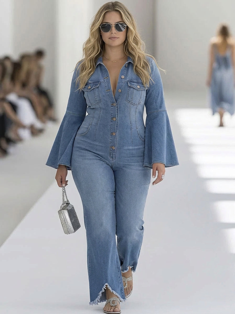 Rachel - Long-Sleeved Wide-Leg Jumpsuit - Plus size model