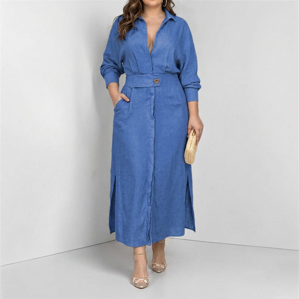 Elise Elegant Tied Dress: Chic Commute Long Sleeve Style - Plus size model
