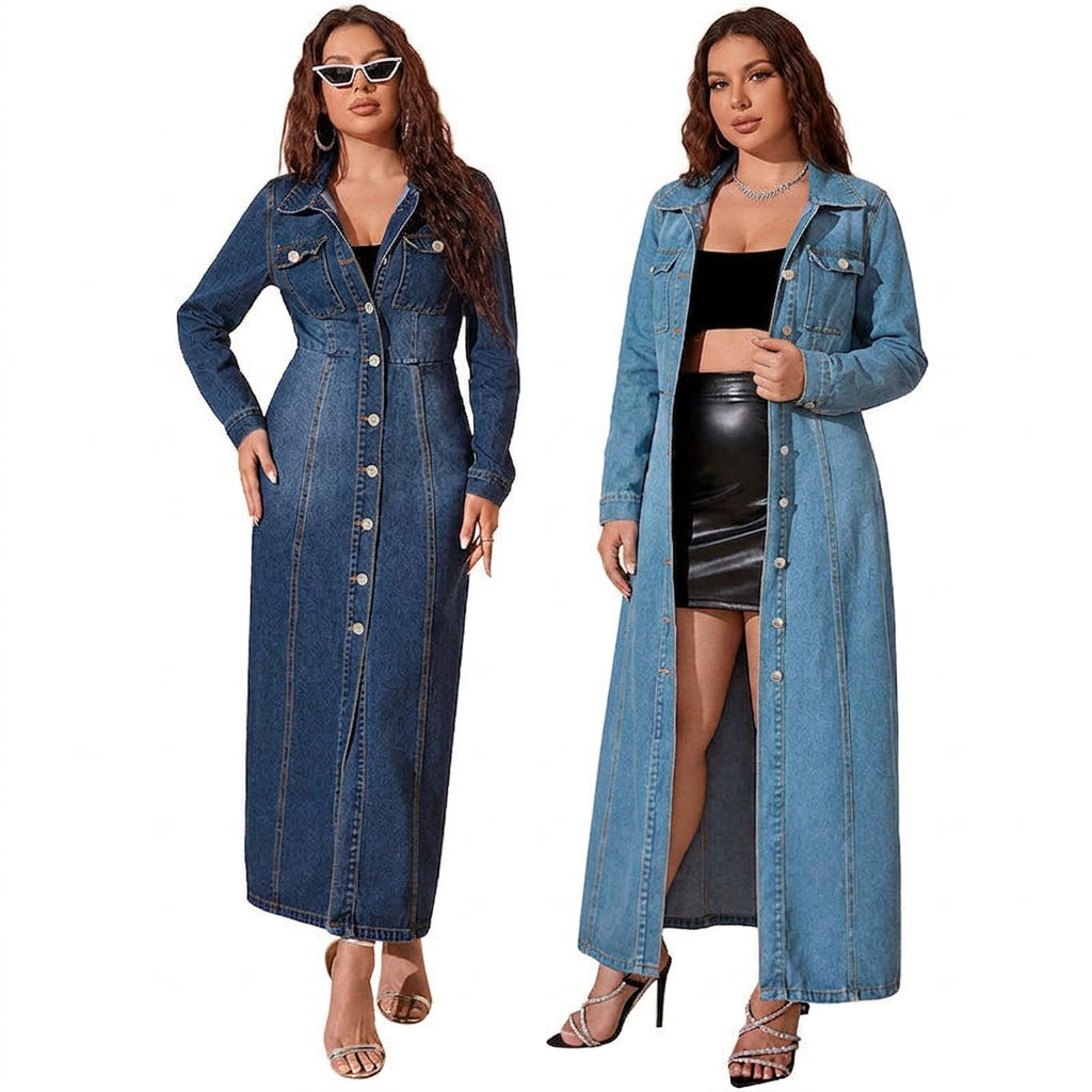 Sarah Denim Cardigan Dress - Plus size model