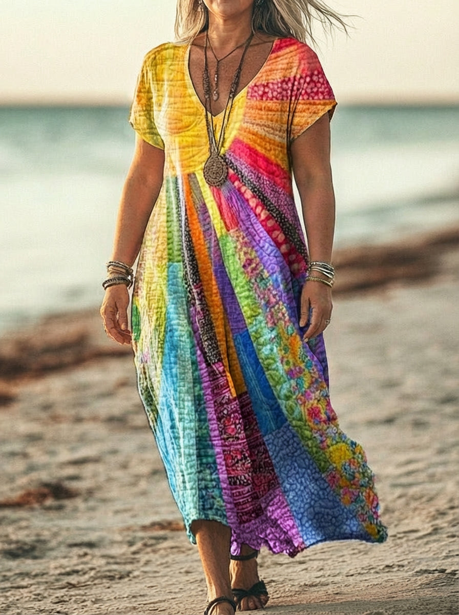Azura - Printed Bohemian Dress - Plus size model