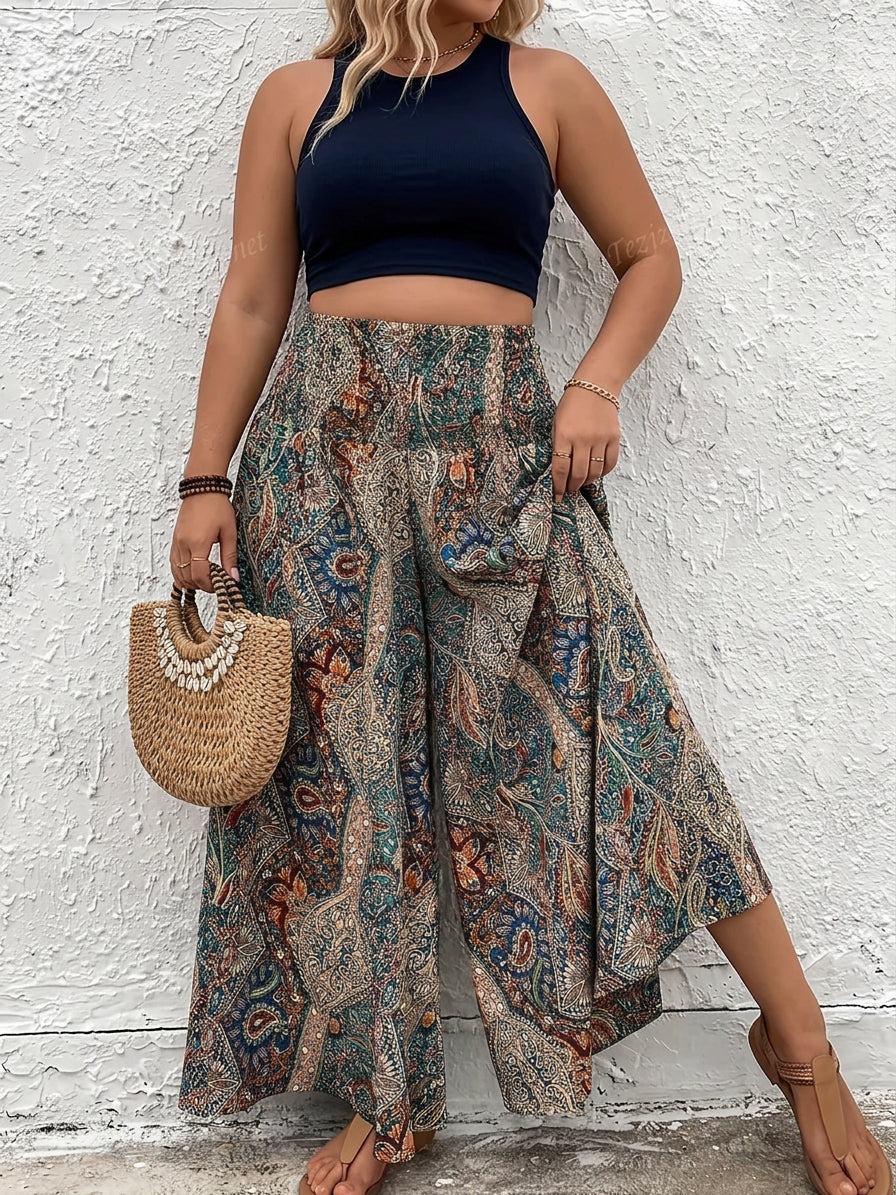 Melody | Bohemian Wide Leg Trousers - Plus size model