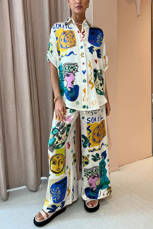 Alexis - Meralda Unique Print Elastic Waist Pocketed Wide Leg Pants