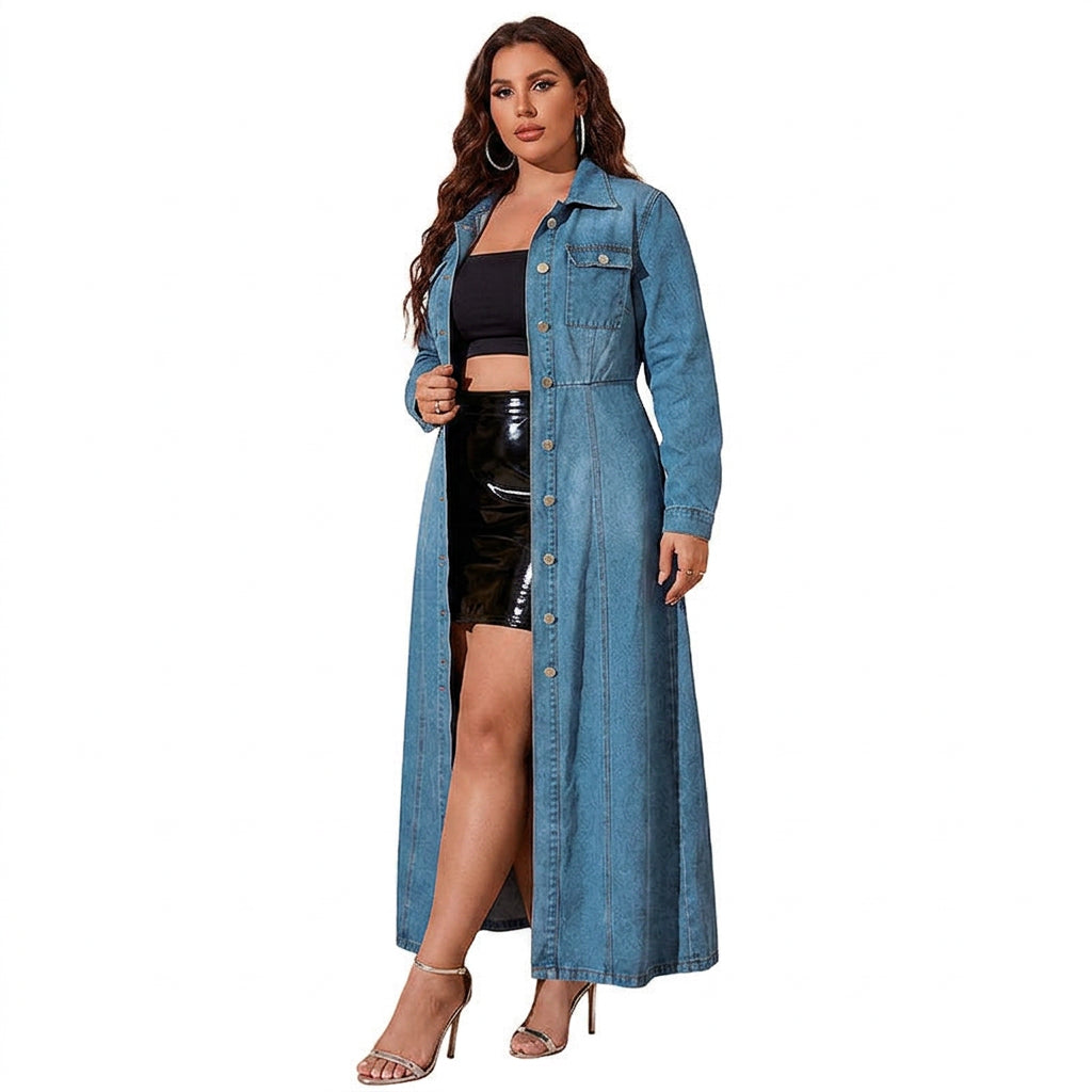 Sarah Denim Cardigan Dress - Plus size model