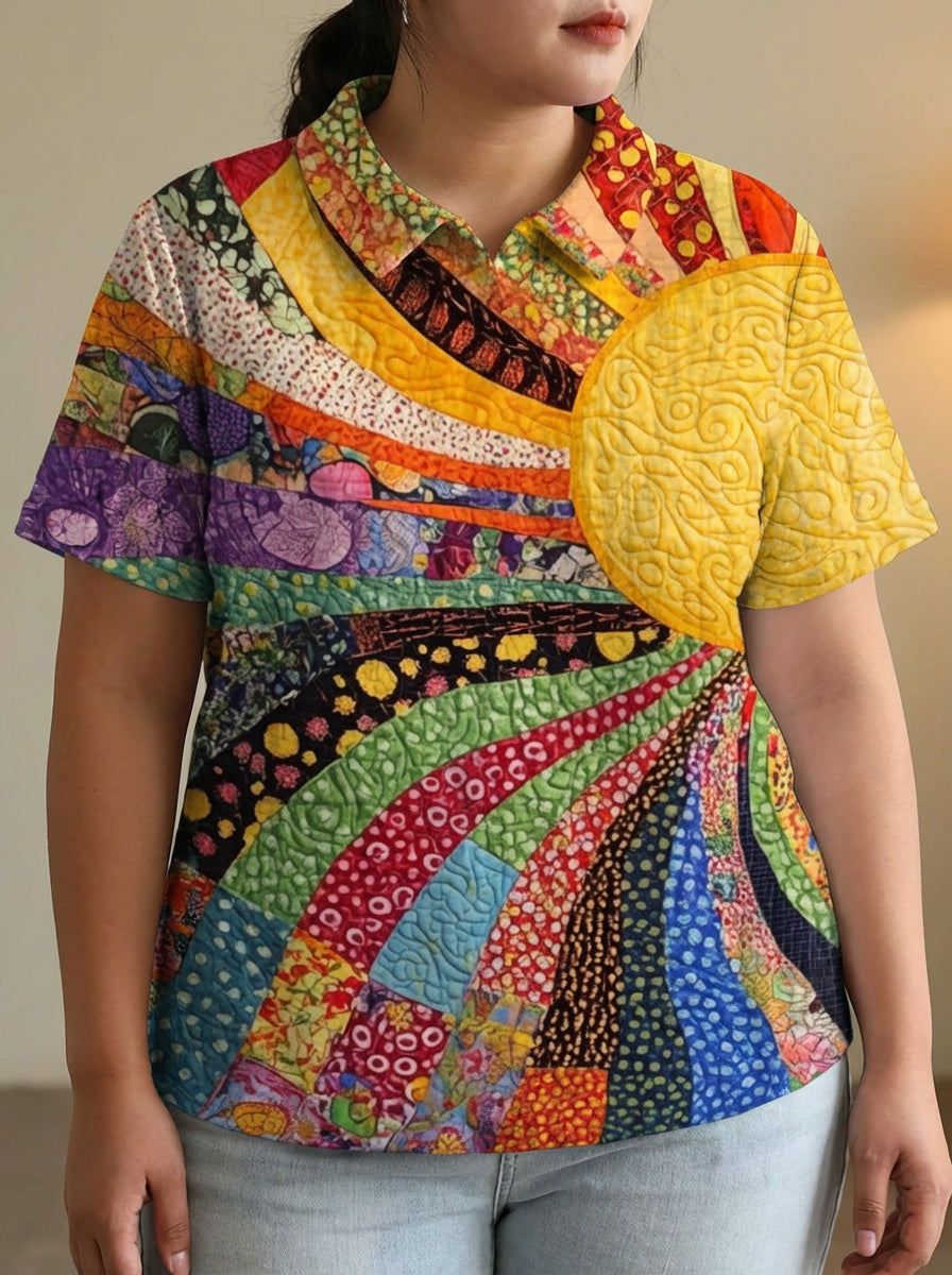 Lila | Sunburst Patchwork Shirt - Plus size model