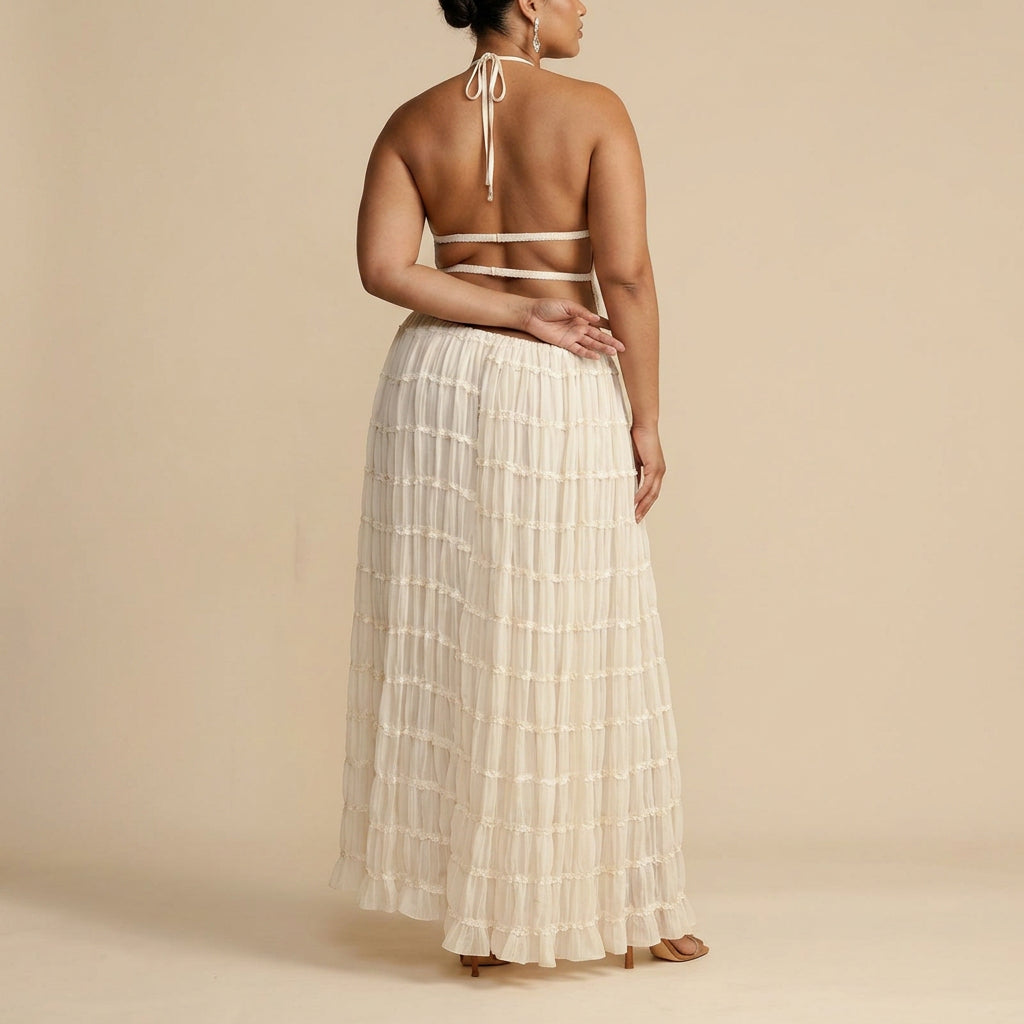 Marina | Ruched Halter Crop Top & Maxi Skirt Set - Plus size model