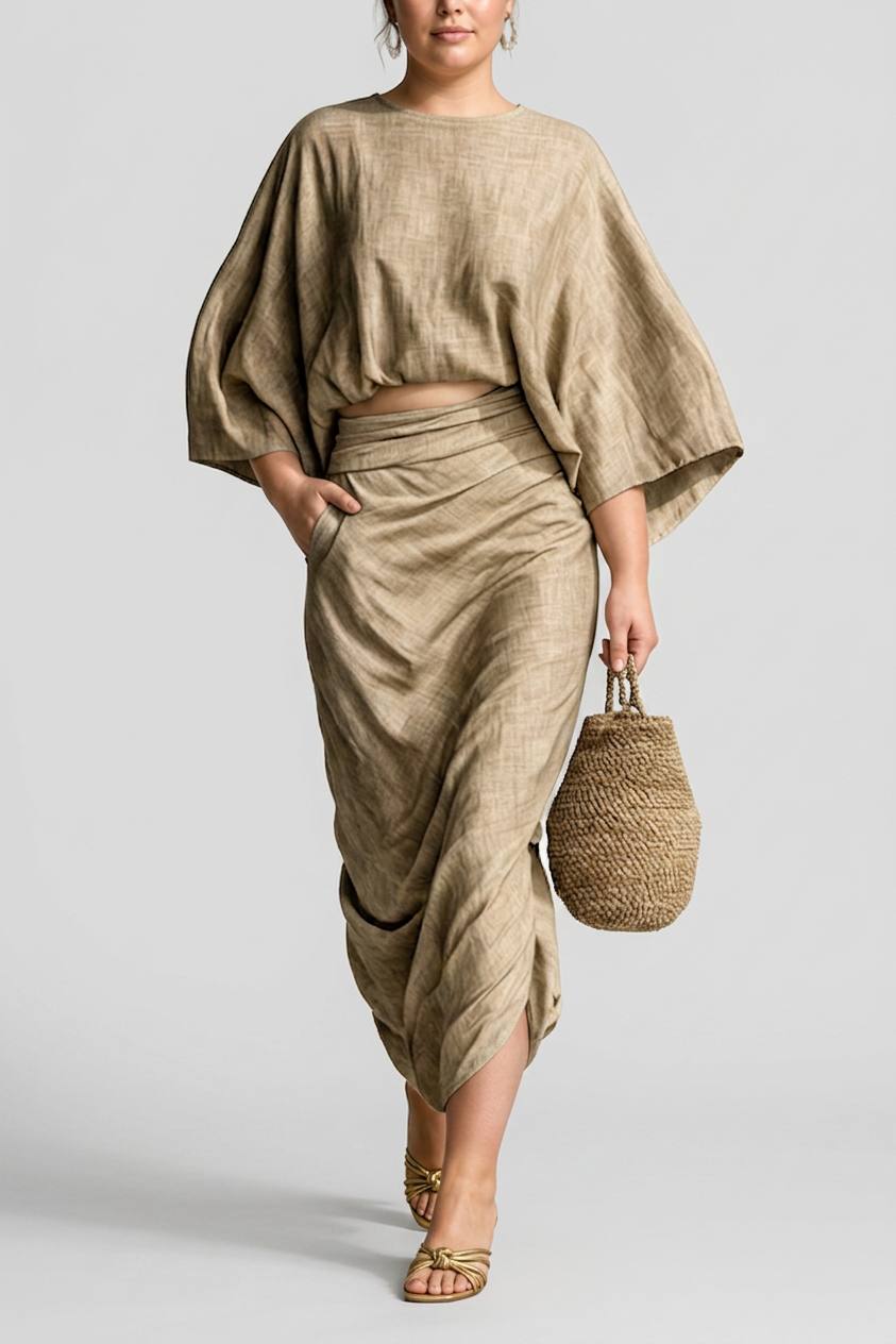 Leah - Linen Co-ord Set Elegant With Long Skirt - Plus size model