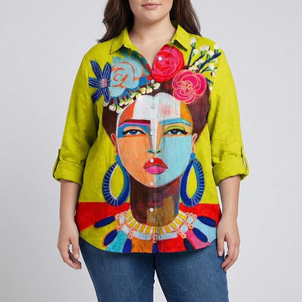 Amelia | Elegant Linen Summer Blouse - Plus size model
