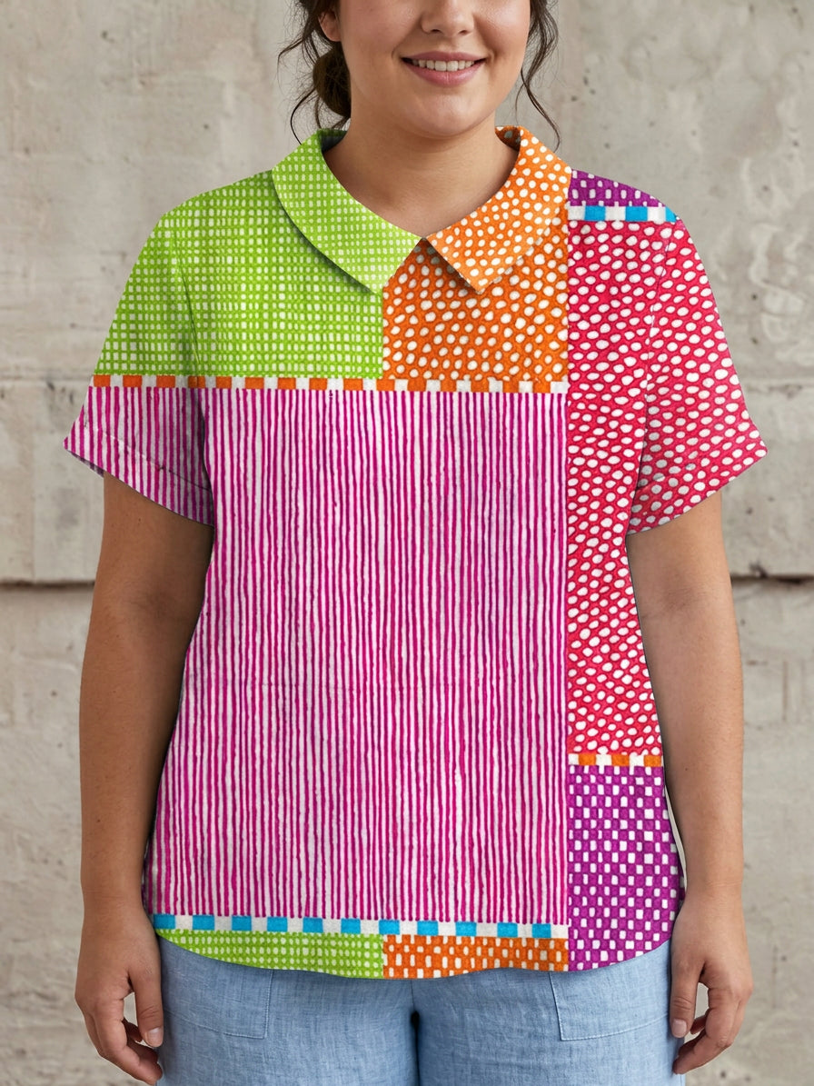 Zoe | Colorful Patchwork Shirt - Plus size model
