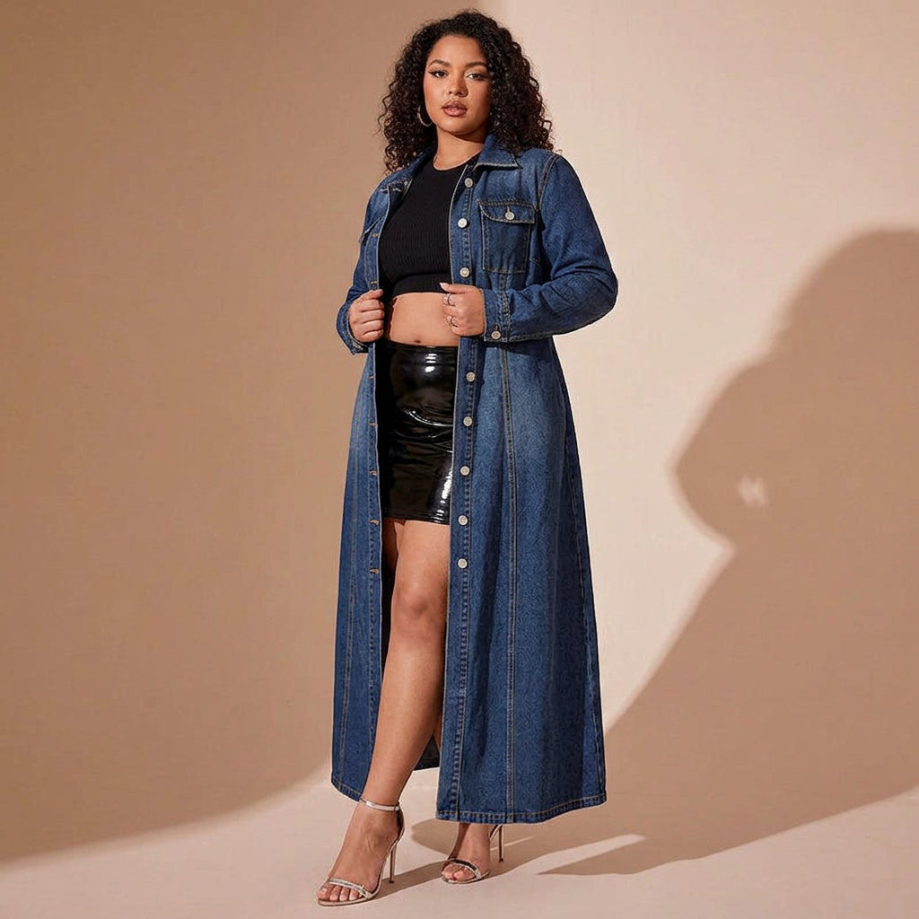 Sarah Denim Cardigan Dress - Plus size model