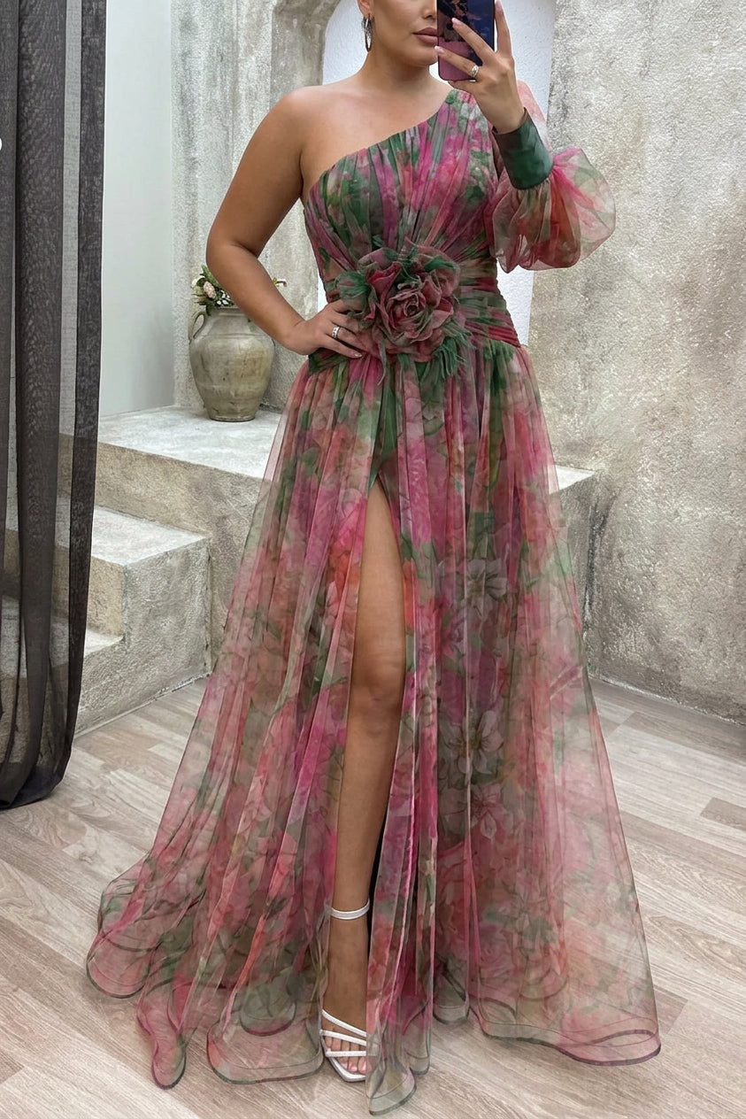 Grace | Summer Escape Beauty Floral Pleated Maxi Dress - Plus size model