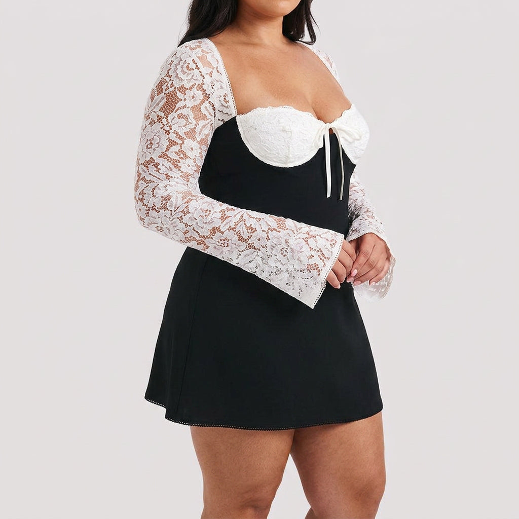 Mira | Lace Sleeve Sweetheart Mini Dress - Plus size model
