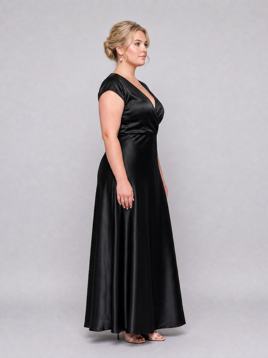 Samouse | Cap Sleeve Wrap Bodice Maxi Dress - Plus size model