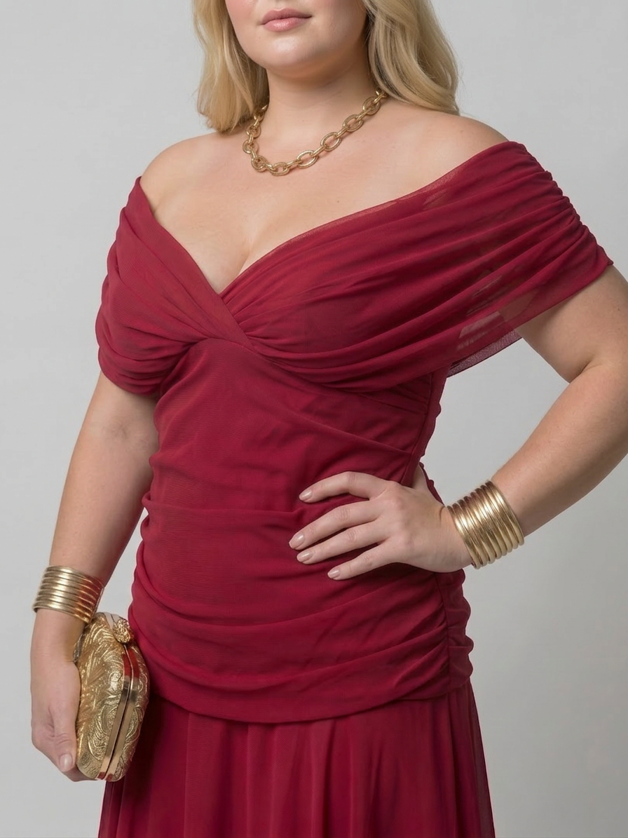 Calen | Off Shoulder Flow Midi Dress - Plus size model