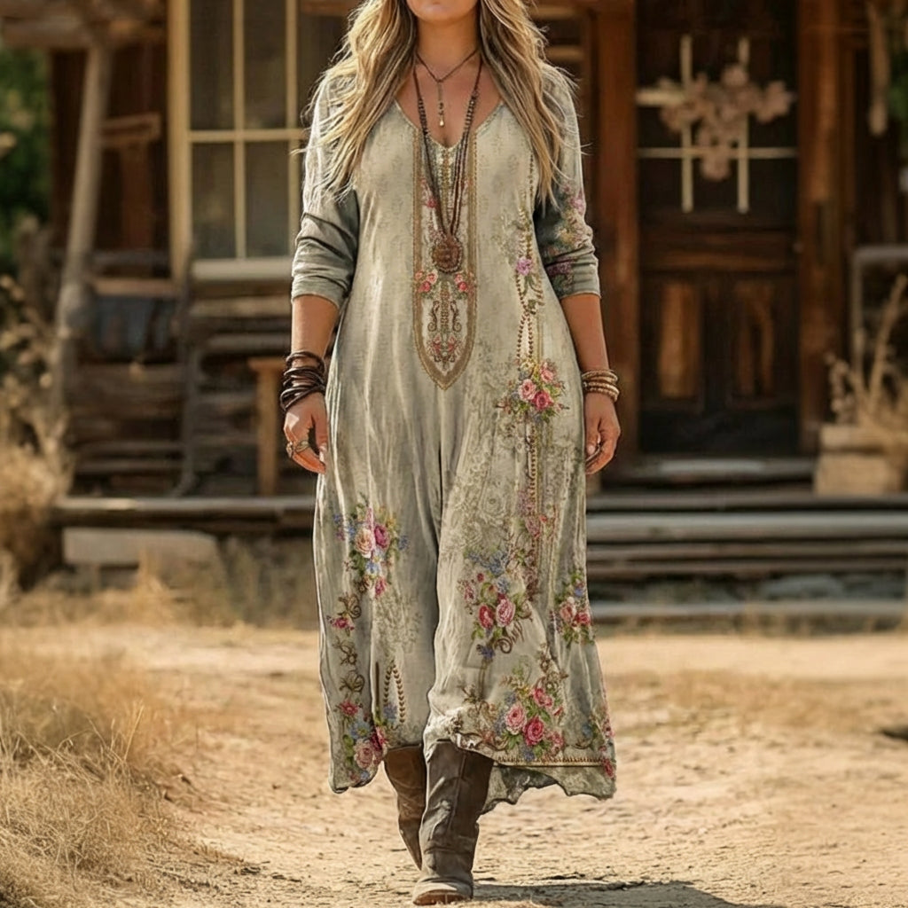 Emily | Vintage-Inspired Long Sleeve Casual Dress - Plus size model