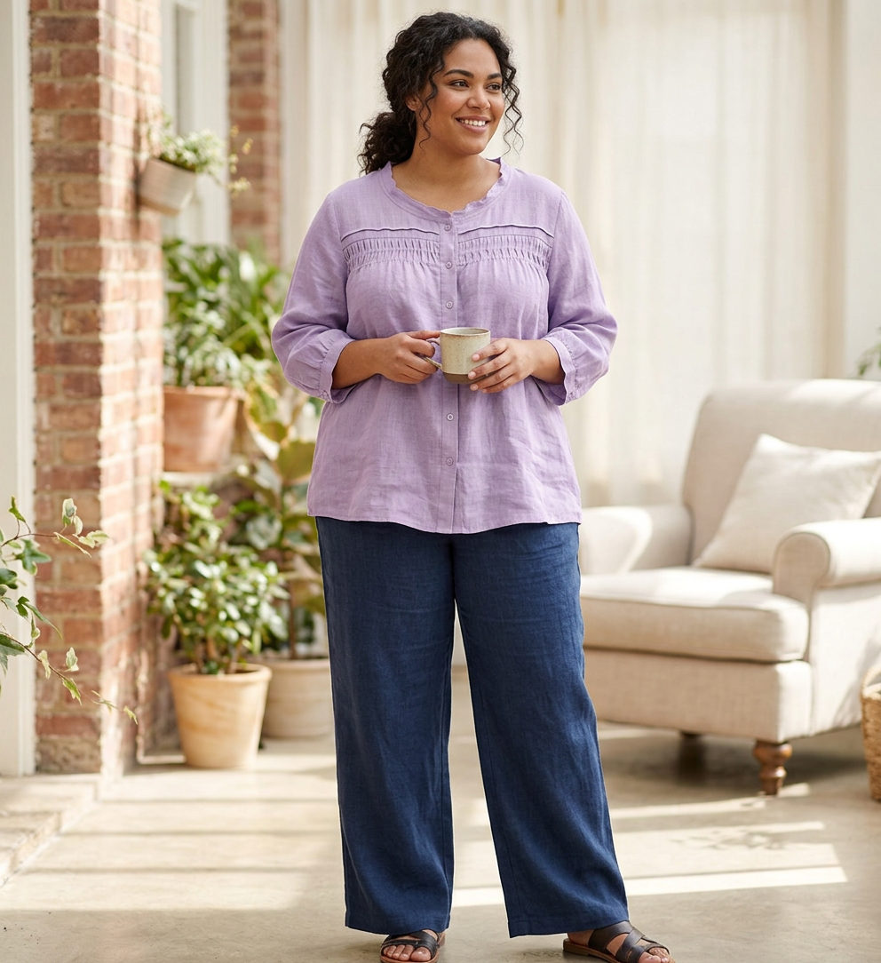 Bennett - Pure Cotton Shirt With Pleat Work - Plus size model