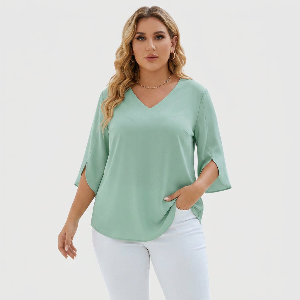 Violetta™ | Sophisticated V-Neck Blouse - Plus size model