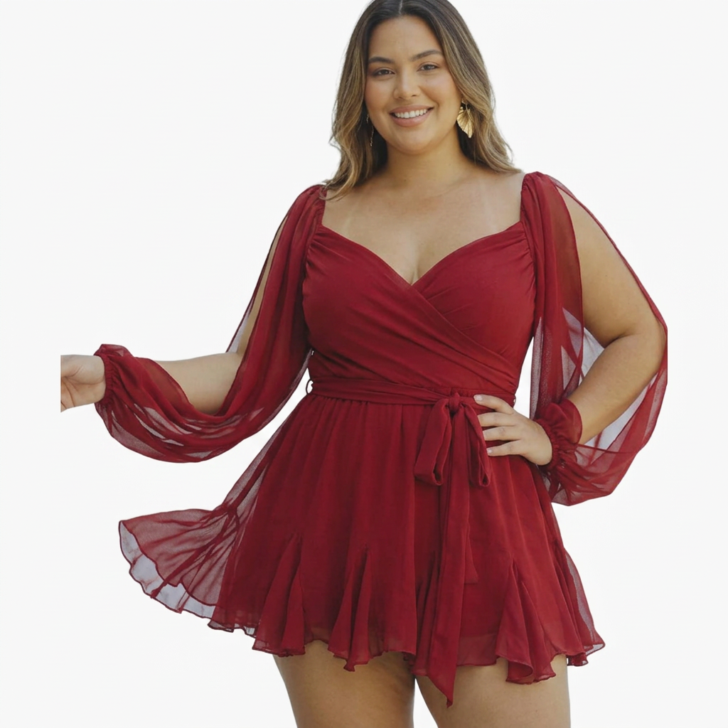 Rosie | Mini Dress with Balloon Sleeves - Plus size model