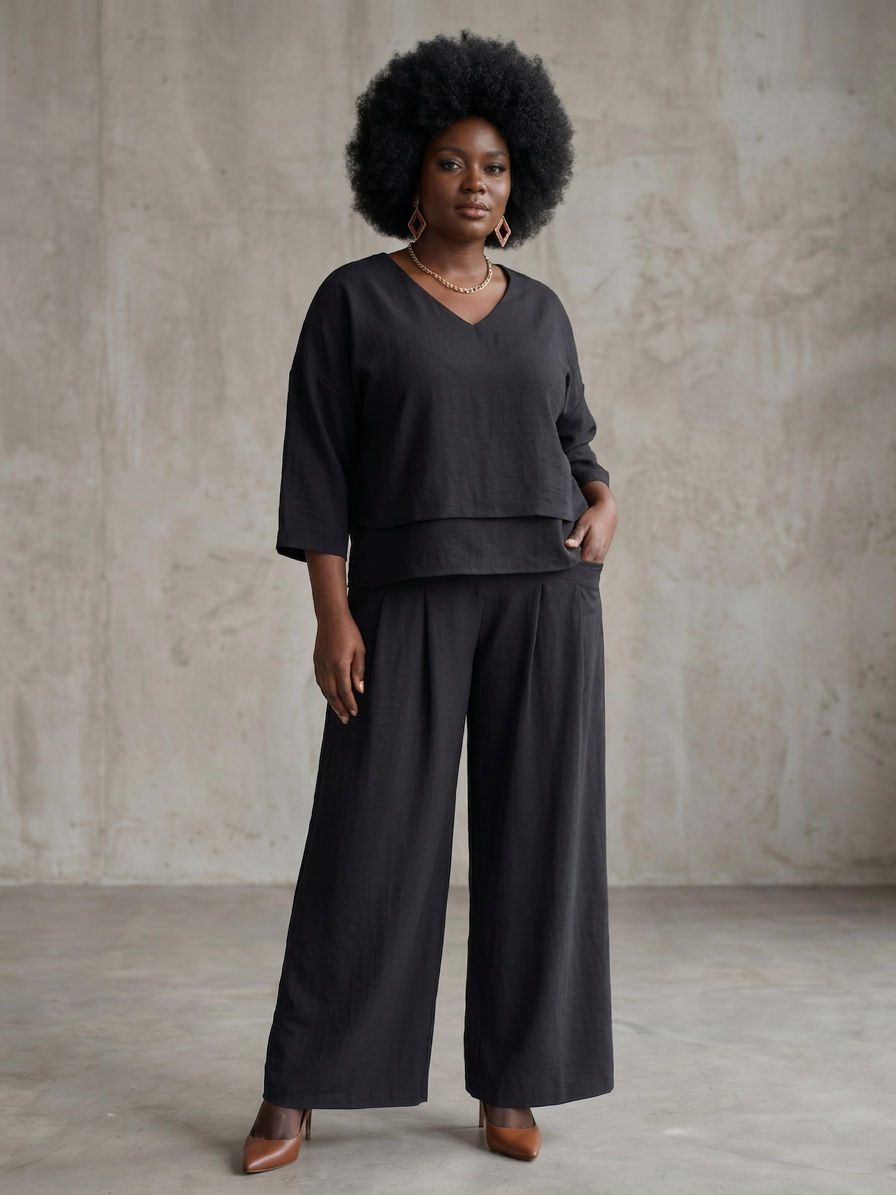 River | Layered Top Wide Leg Set - Plus size model
