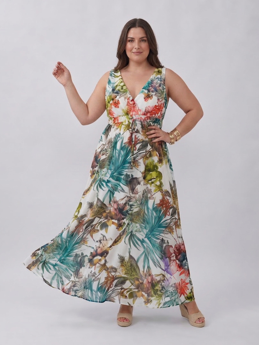 Zake | Sleeveless Empire Waist Midi Dress - Plus size model