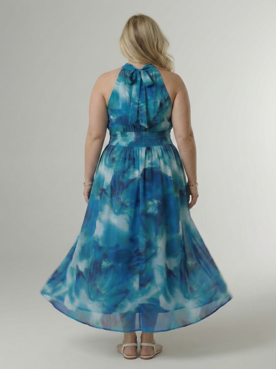 Sylin | Gathered Halter Midi Dress - Plus size model