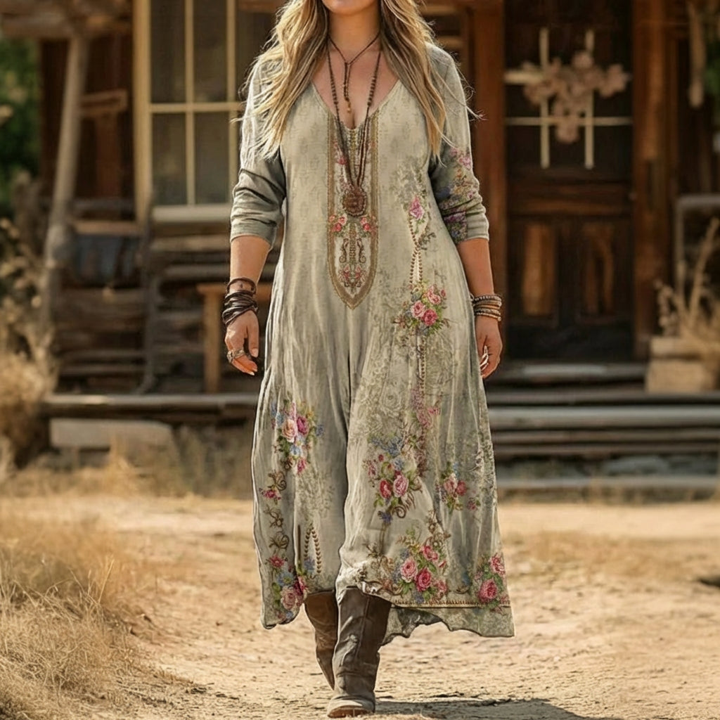 Emily | Vintage-Inspired Long Sleeve Casual Dress - Plus size model