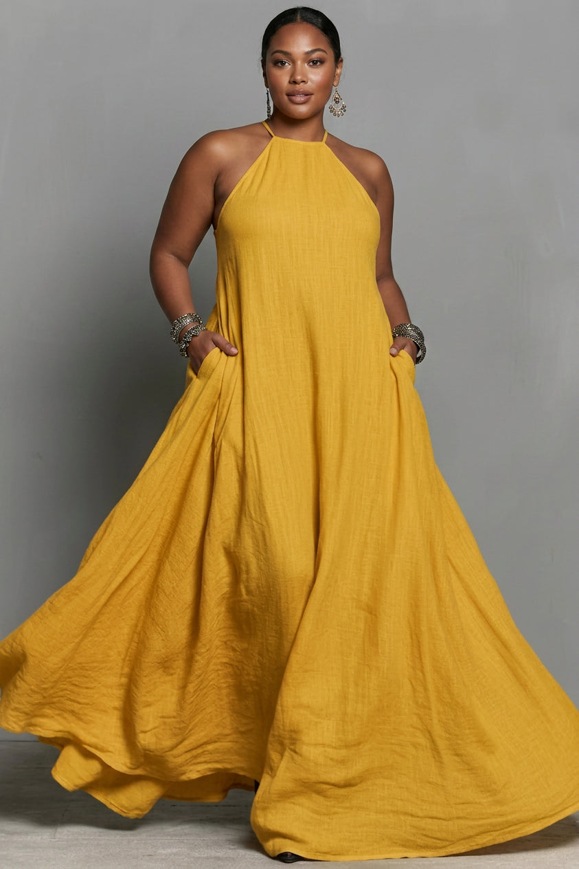 Lawson - Multi-Color Halter Open-Back Textured Maxi Dress - Plus size model