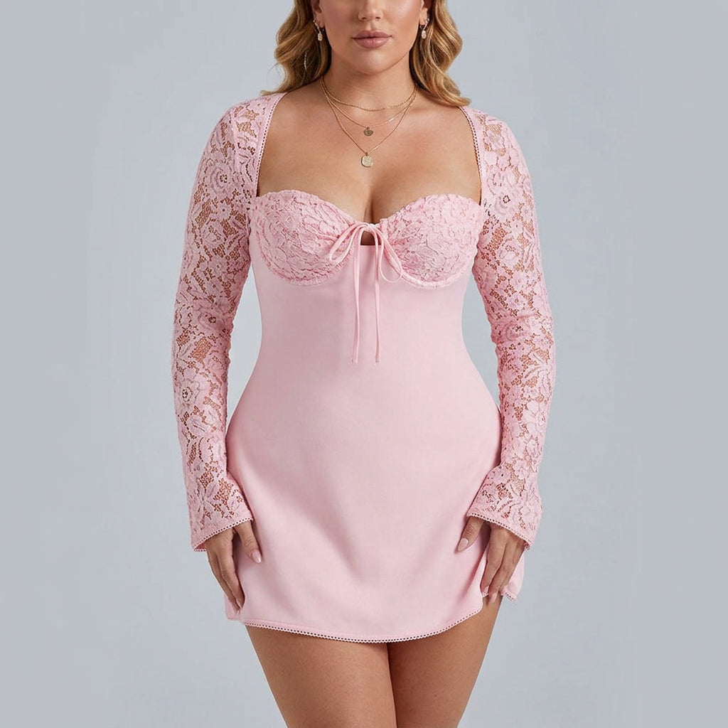 Mira | Lace Sleeve Sweetheart Mini Dress - Plus size model