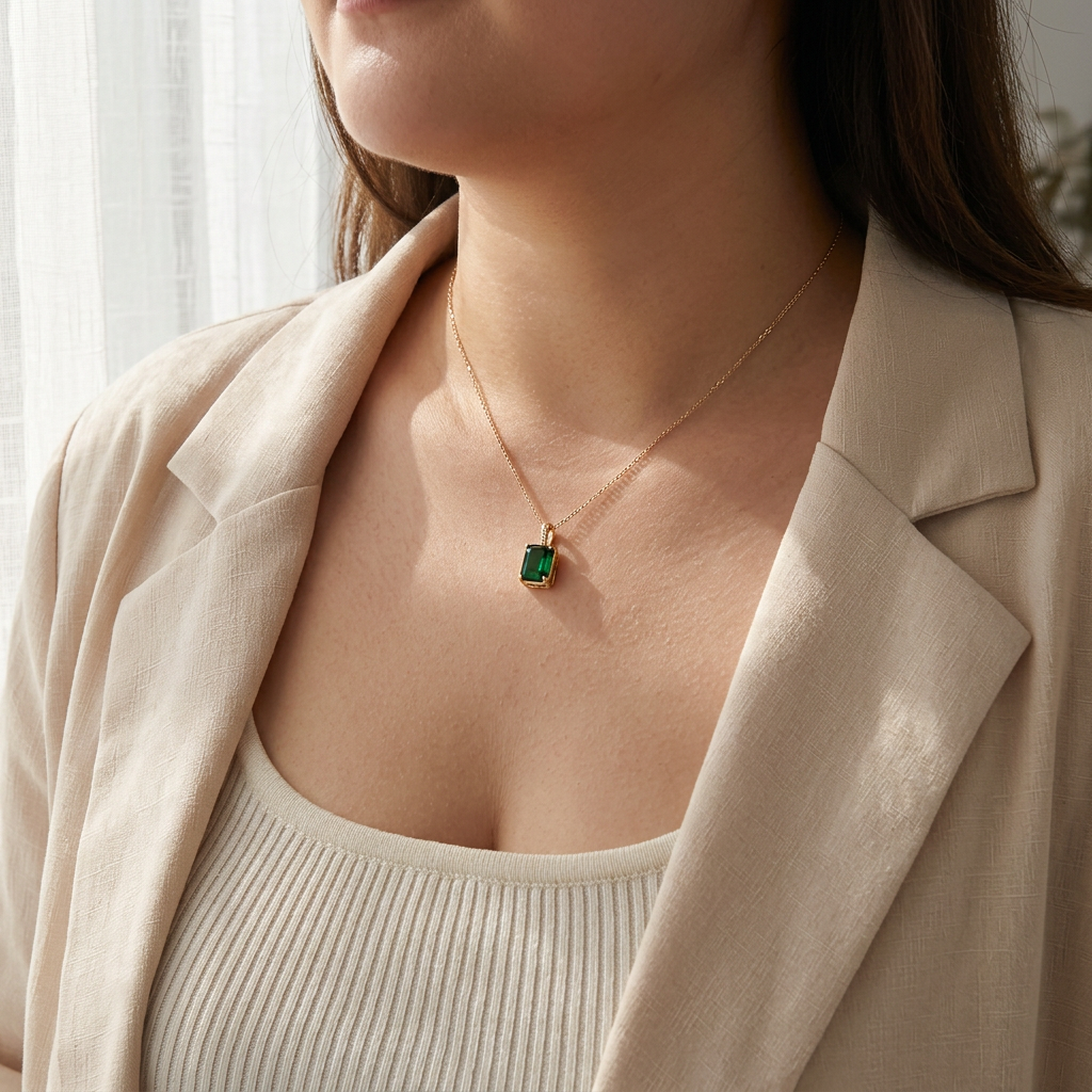 Amelia Emerald Necklace | Gold - Plus size model