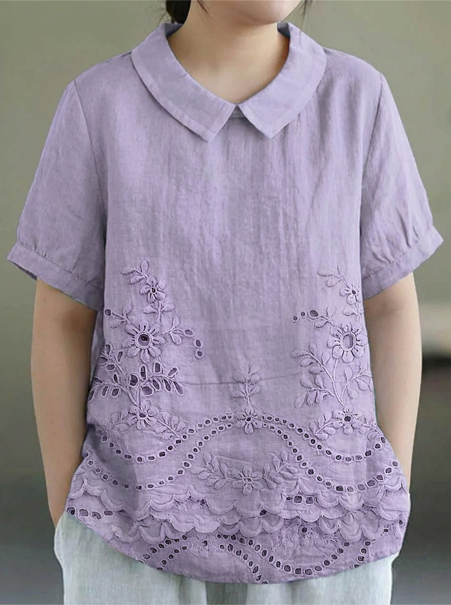 Lily | Floral Embroidered Shirt - Plus size model