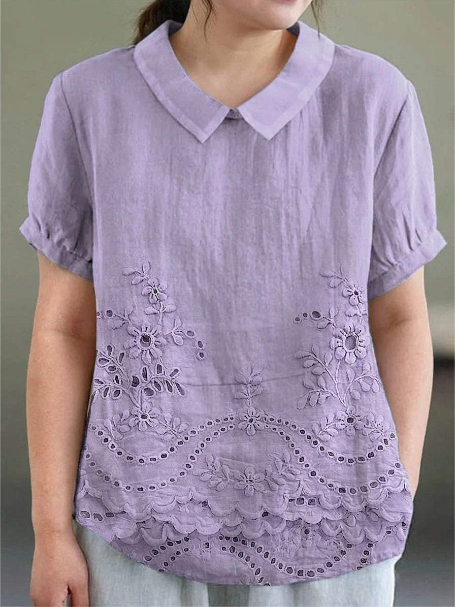 Amara | Embroidered Floral Shirt - Plus size model