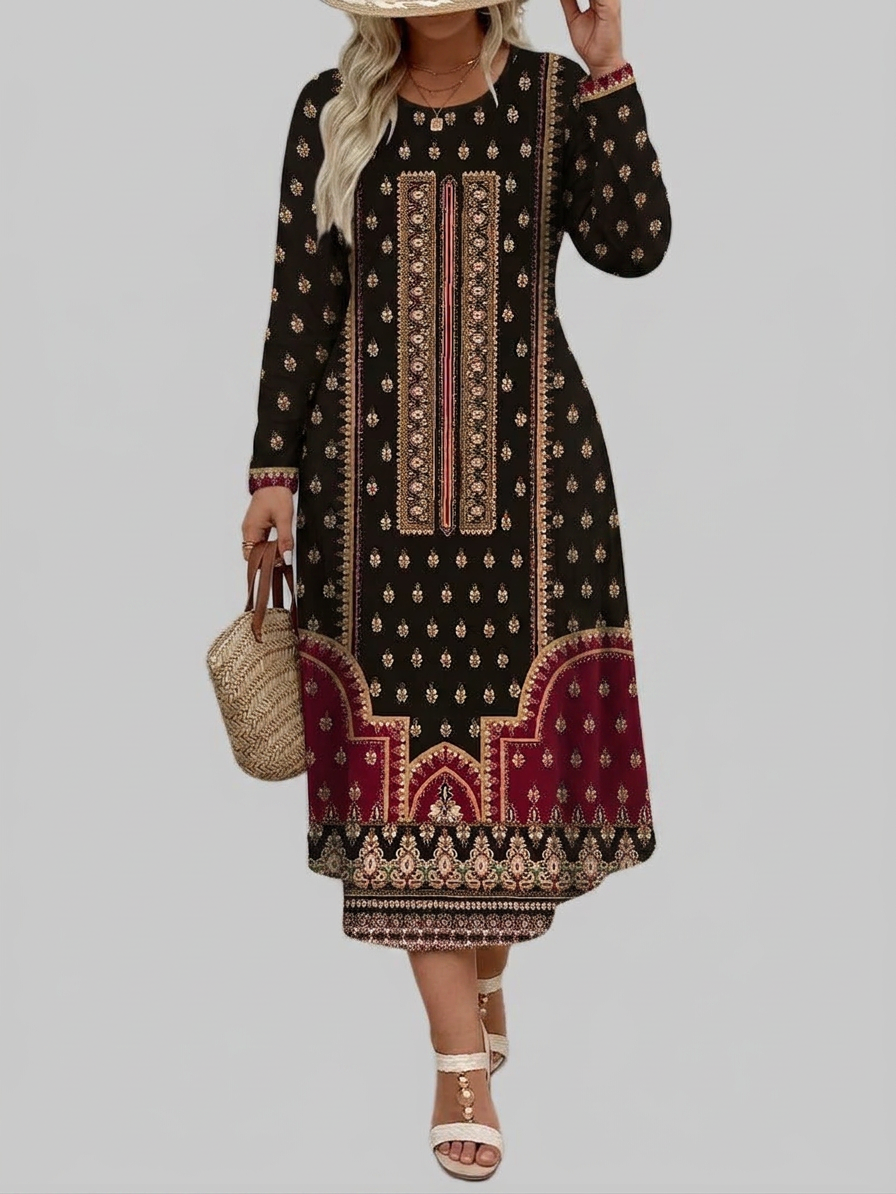 Mackenzie | Retro Boho Dress - Plus size model