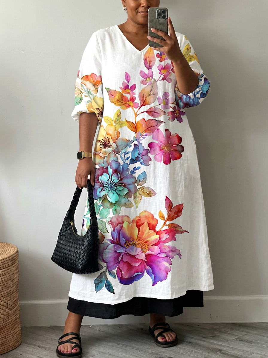 Elegant Printed Dress Sofia - Plus size model