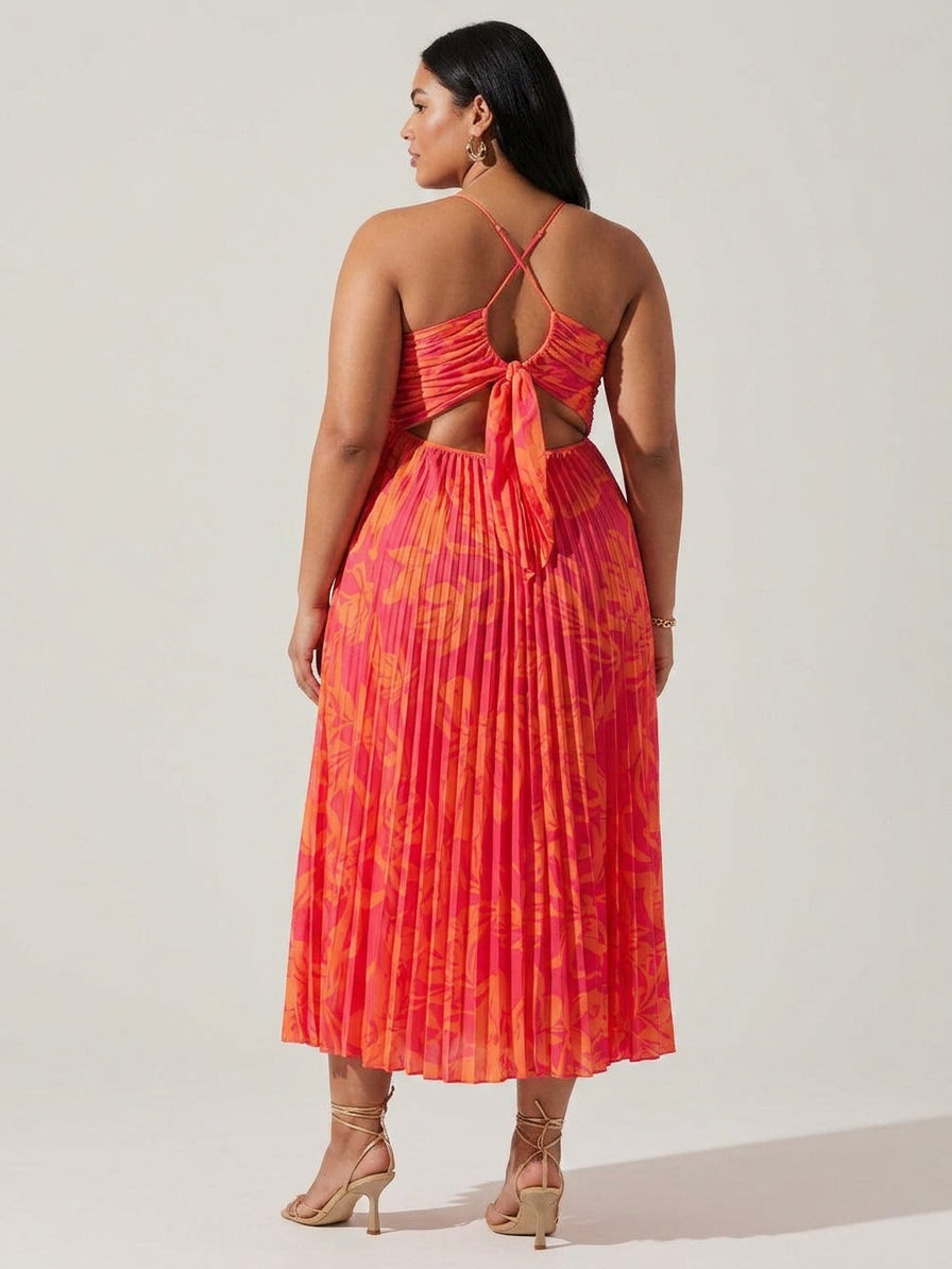 Heather | Coastal Chic Elegant Floral Print Pleats Midi Dress Collection - Plus size model