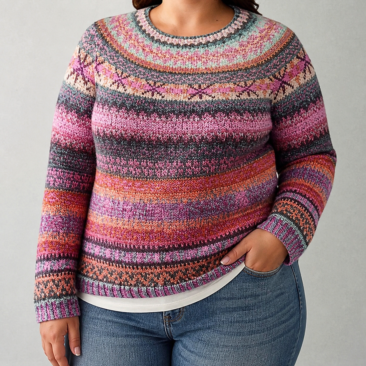 Brooke - Retro Scandinavian knitted sweater - Plus size model
