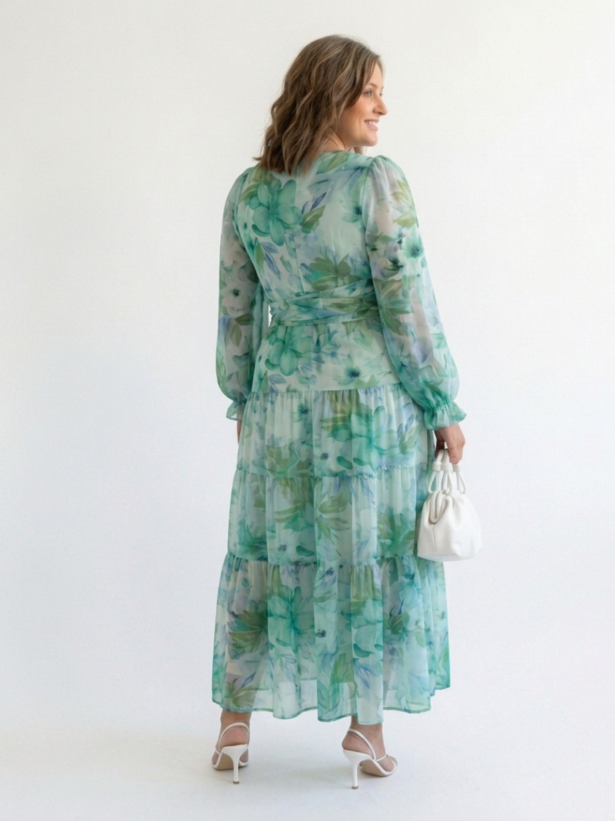 Althea | Long Sleeve Floral Maxi Dress - Plus size model