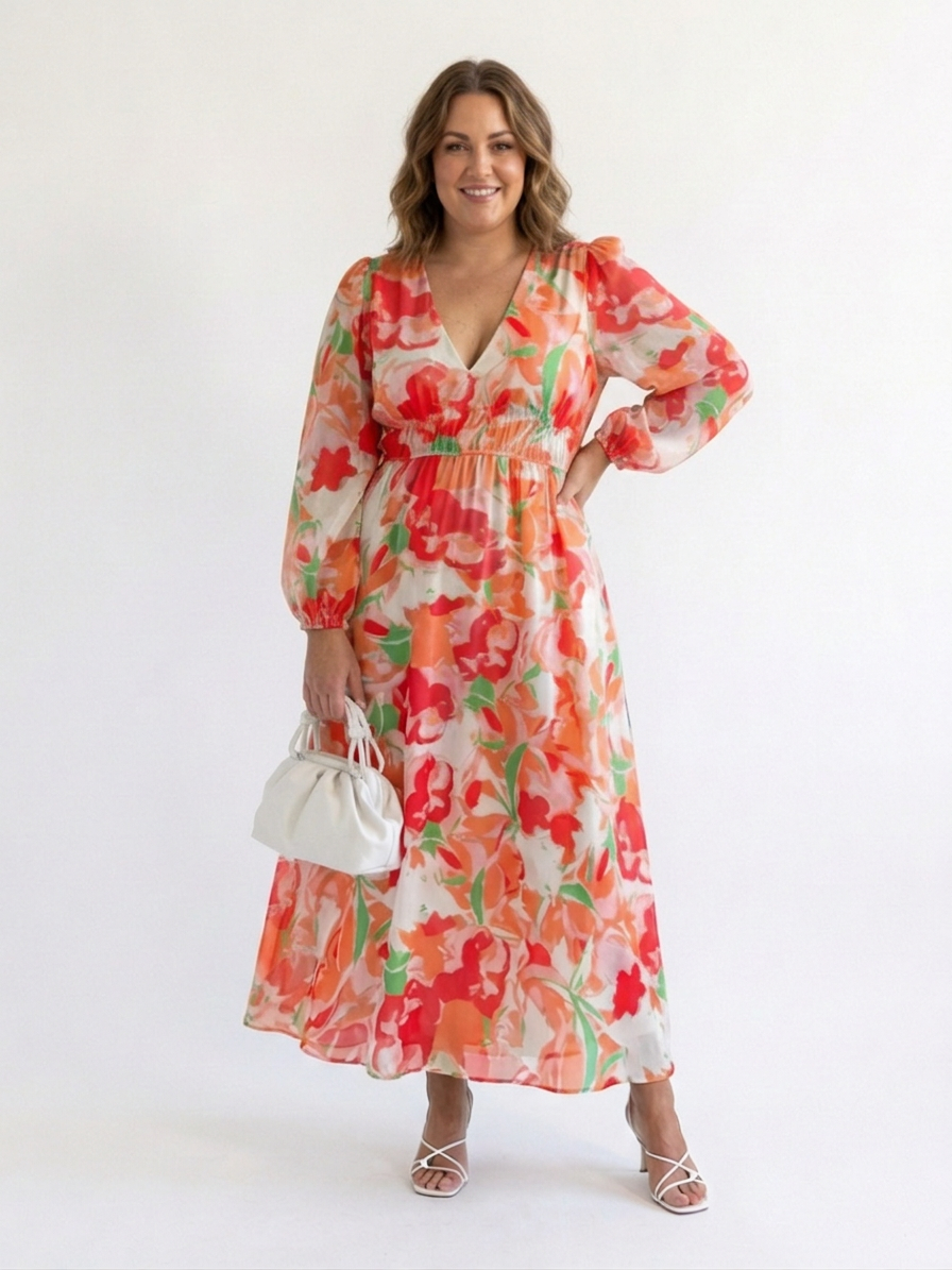 Althea | Long Sleeve Floral Maxi Dress - Plus size model