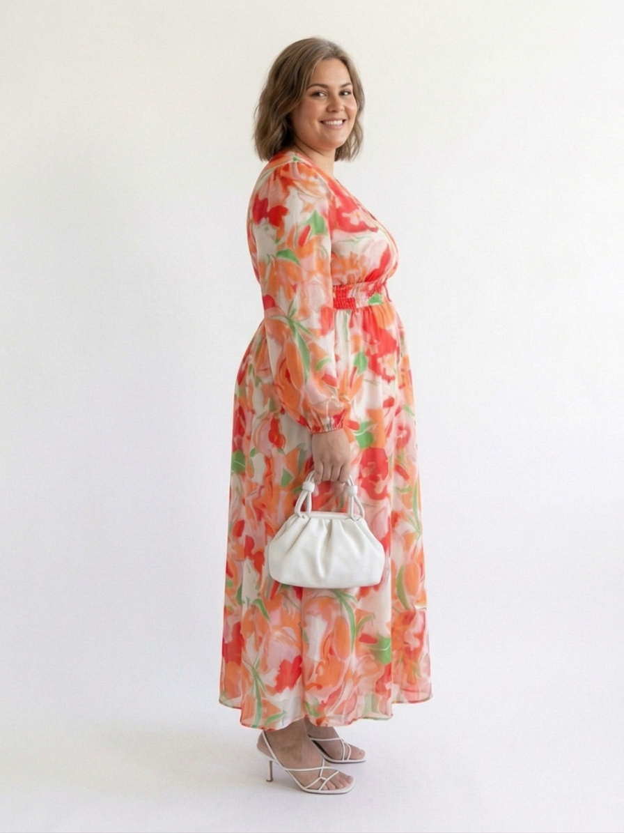 Althea | Long Sleeve Floral Maxi Dress - Plus size model