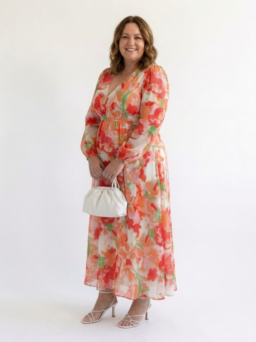 Althea | Long Sleeve Floral Maxi Dress - Plus size model